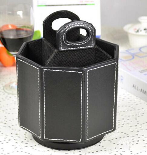 Promotional black pu leather tv controller desktop organizer