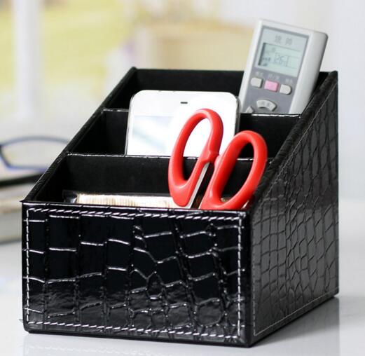 High qulaity crocodile stripe pu leather tv controler desktop organizer