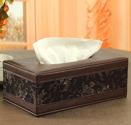 Promotional retro classic leather rectangular facial tissue box