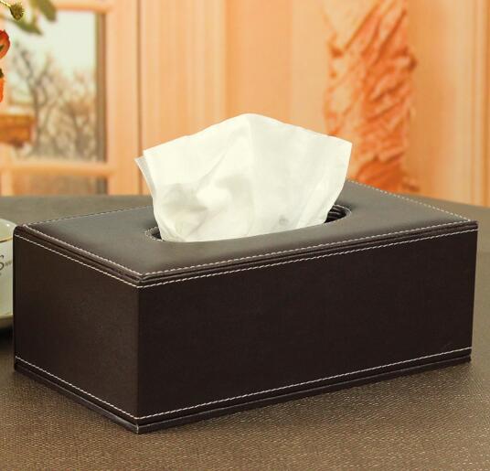 High quality rectangular shape brown color pu leather  tissue box cover for car