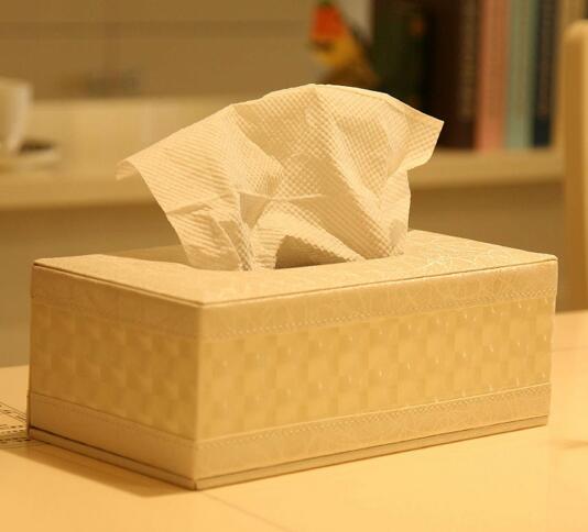 High quality beige color pu leather tissue holder box for car