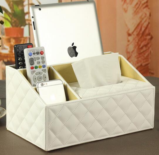 High quality white color tv controller and tissue box desktop organizer