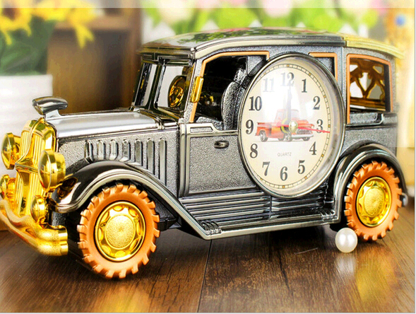 Retro style gold color train shape desk clock