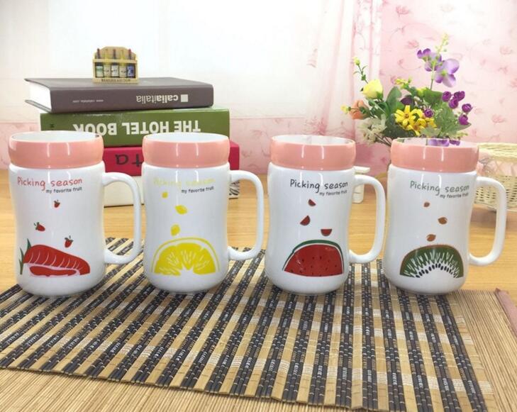 Promotional with fruit design white color ceramic mug for student