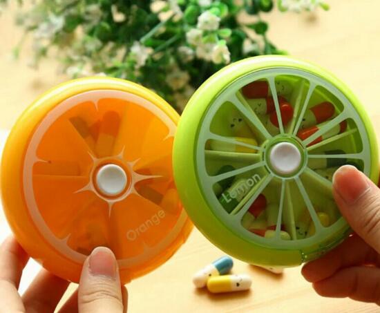 Promotional round shape weekly 7 days swivel pill box