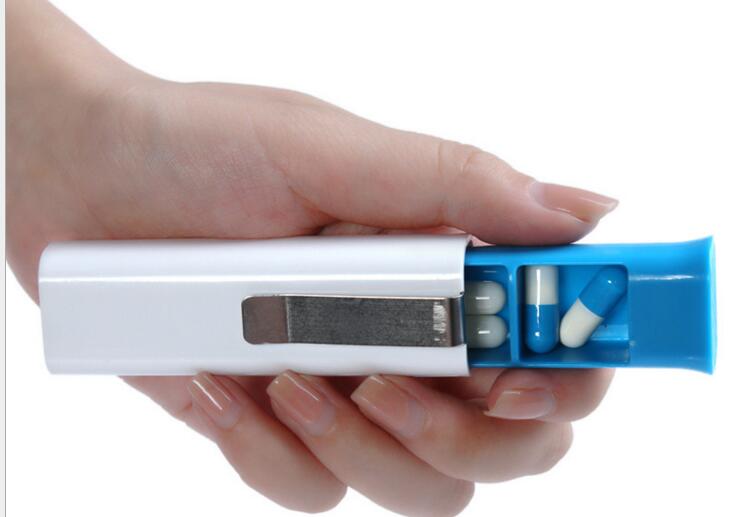 WIth clip 3 compartment pill box for pocket or bag