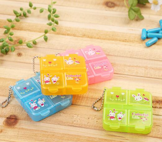 Promotional custom logo 4 compartment pill box keychain