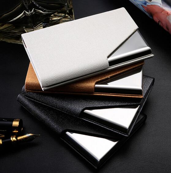 Promotional customize logo brown color pu metal name card holder