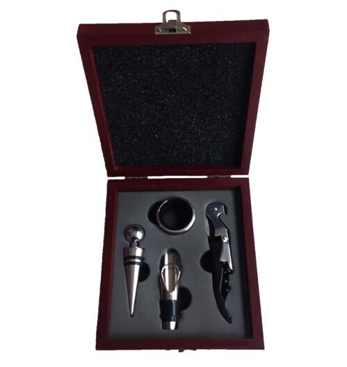 Promotional red color wine wooden box for wine bottle opener accessories sets