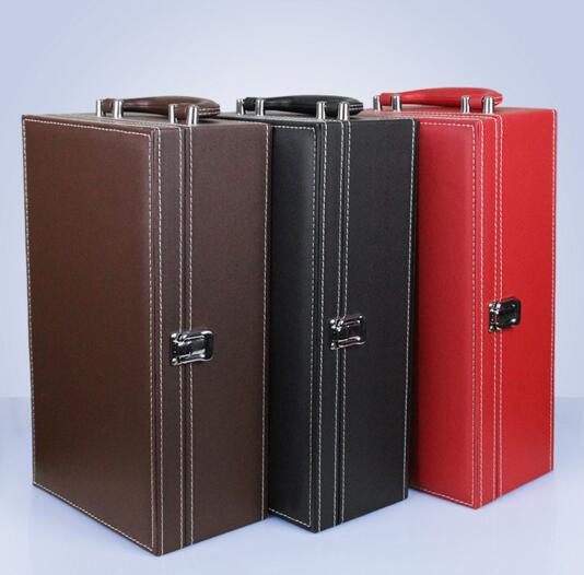 Promotional emboss logo pu wine box for 2 bottle