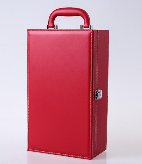 Wholesale emboss logo or printing logo red color pu wine box for 2 wine bottle