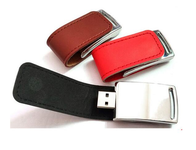 With pu cover metal usb flash drive keychain