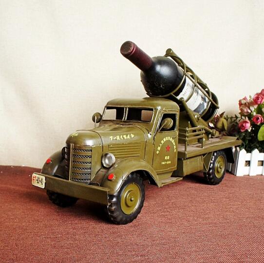 Novetly shape retro vintage iron wagon green car wine bottle rack, wine bottle holder