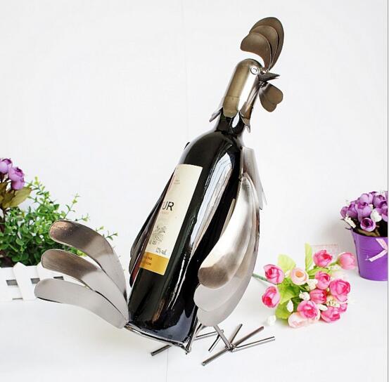 Promotional cock shape tin wire art wine rack holder, wine bottle holder