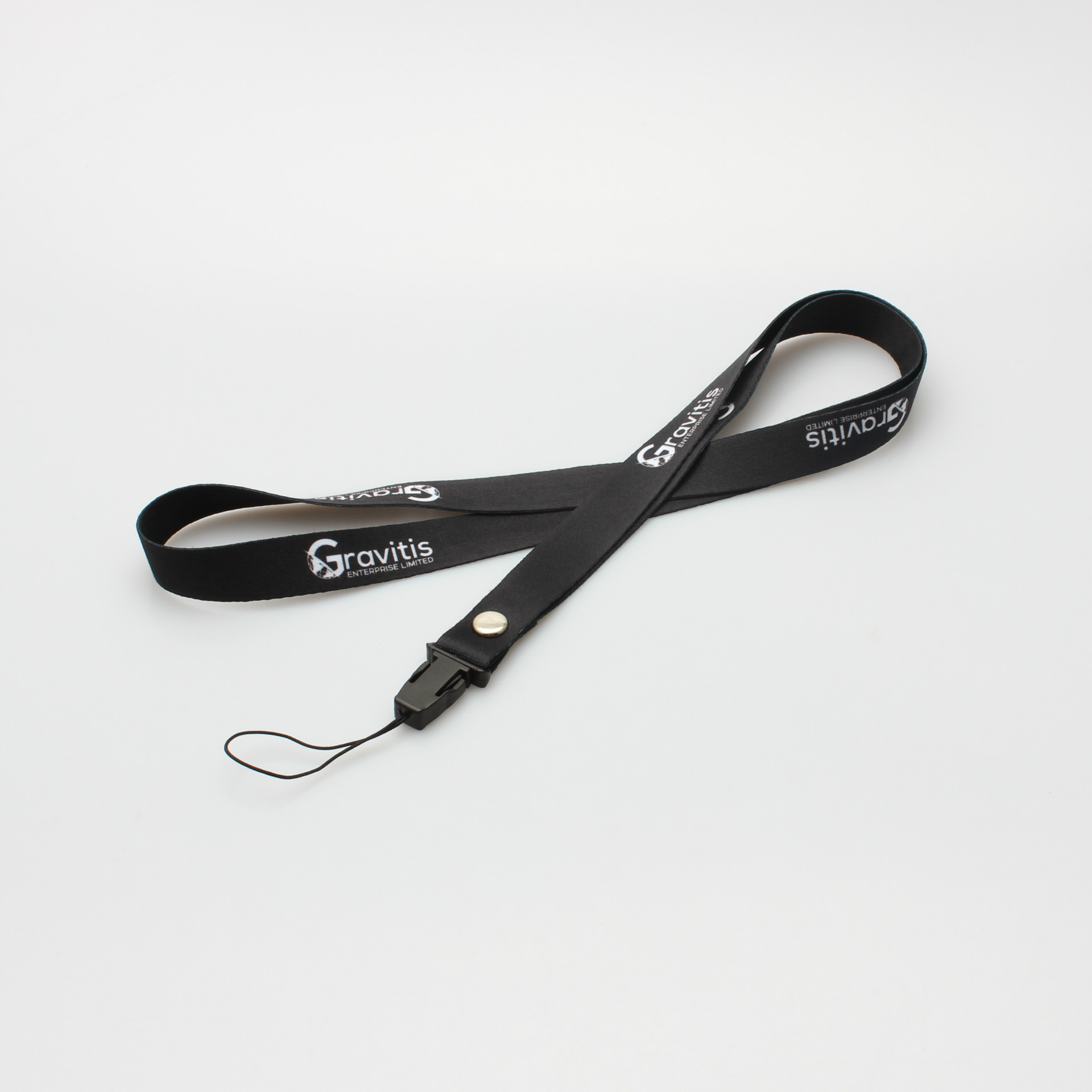 Promotional customized logo black color printed lanyard wtih hook