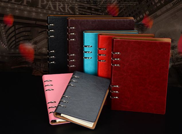 With circle good quality customize logo emboss logo pu notebook