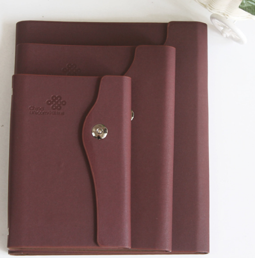 With buckle bronw color good quality pu notebook with customize emboss logo