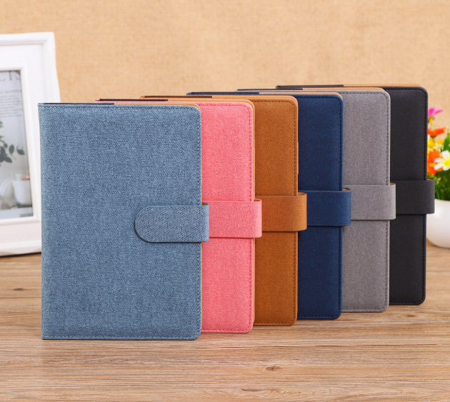 High quality blue color with emboss logo on buckle a5 size pu notebook with customize logo