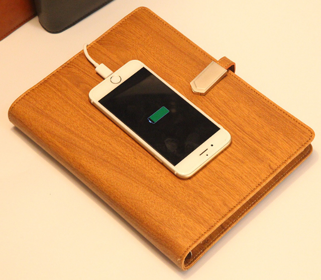 Customize emboss logo with 6000mah power bank and usb flash driver multi-function pu notebook