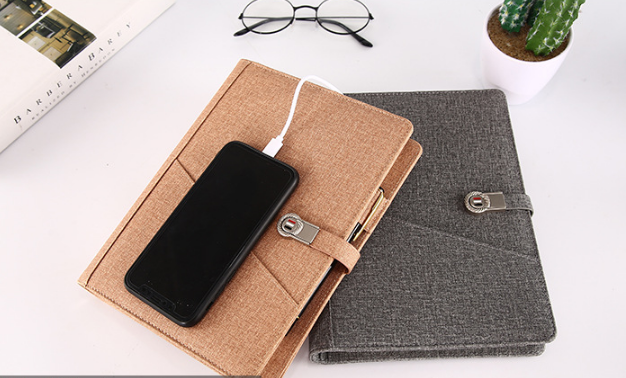 With 8gb usb and 8000mah power bank pu notebook with customize logo