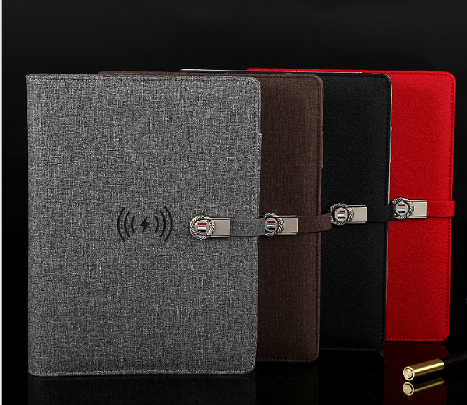 With wireless 8000mah power bank a5 size pu notebook