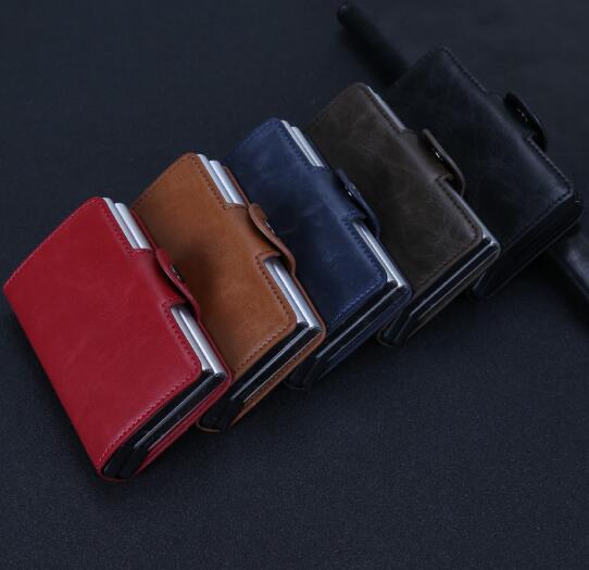Wholesale 2boxes metal RFID metal name card with pu cover wallet
