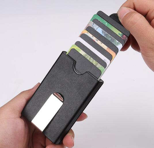 Promotional with clip stainless steel RFID anti-theft name card holder with pu cover