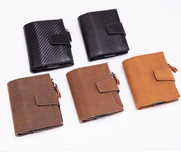 High quality anti-theft RFID metal name card pu wallet with zipper