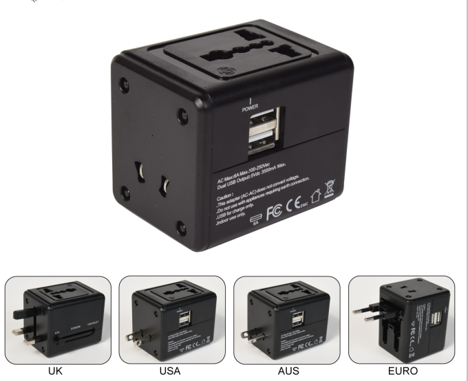 International universal travel aaptor with 2 usb port