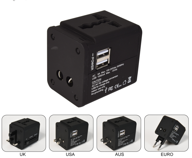 Promotional universal travel adaptor with 4 usb port with AU US UK EU Plug