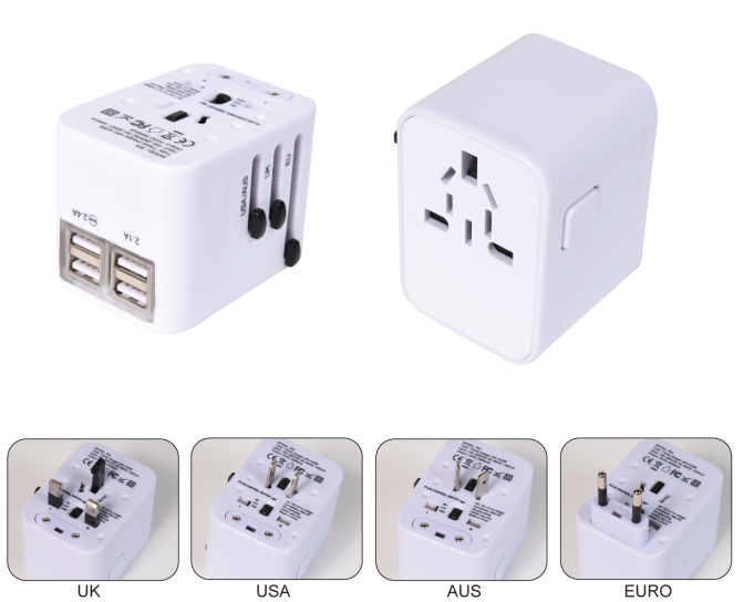 Promotional universal travel adaptor with 4 usb port with AU US UK EU Plug
