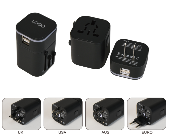 With led logo universal travel adaptor with AU US UK EU Plug