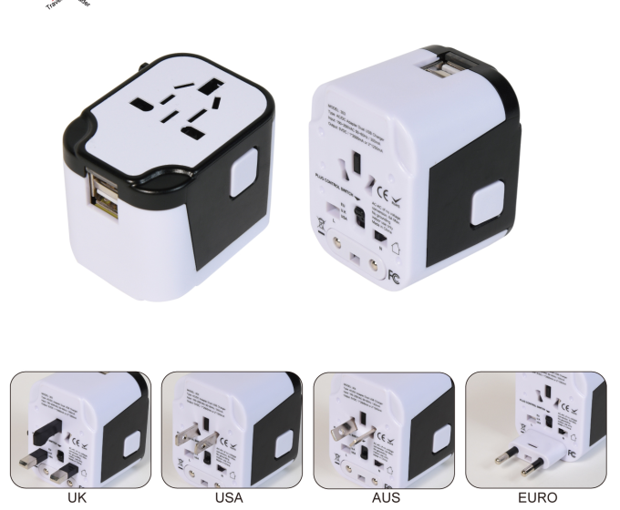 With 2 usb port universal travel adaptor with AU US UK EU plug
