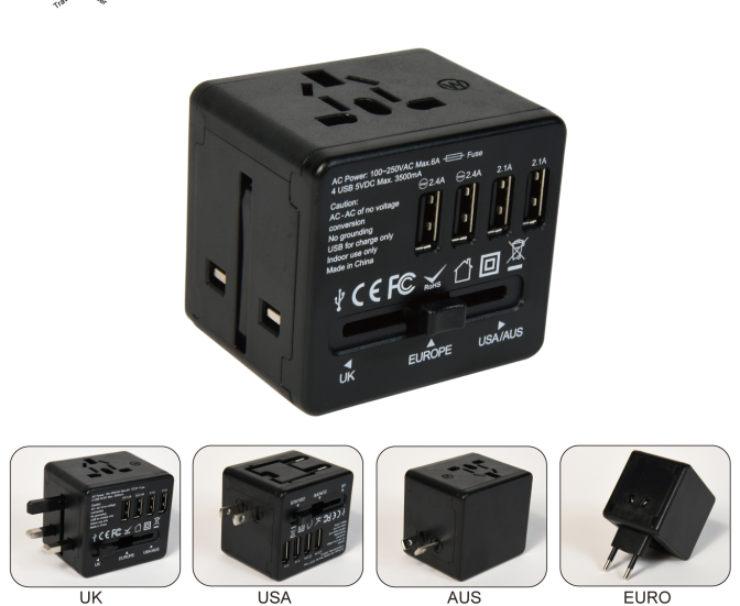 With 4 usb port internation universal travel adaptor
