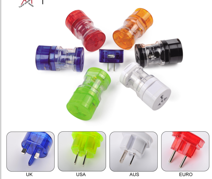 Global unviersal colorful travel adaptor with customize logo