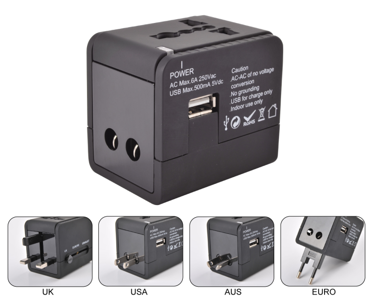 Customize logo with usb port travel power adaptor converter