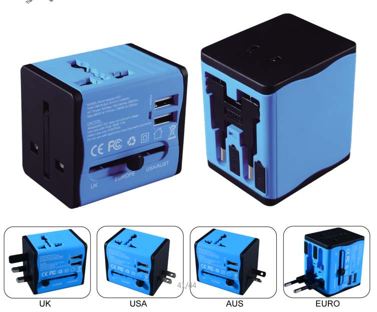 Wholesale blue color travel adaptor