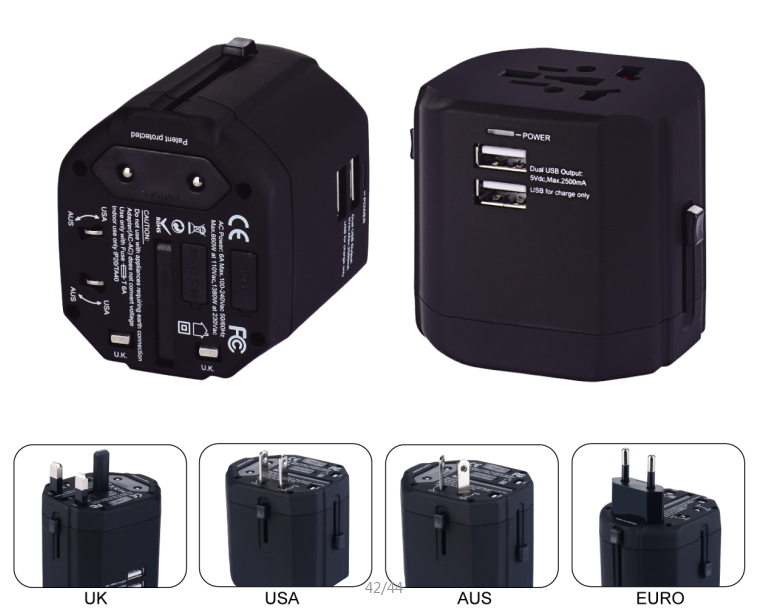 Good quality polish cover universal travel adaptor