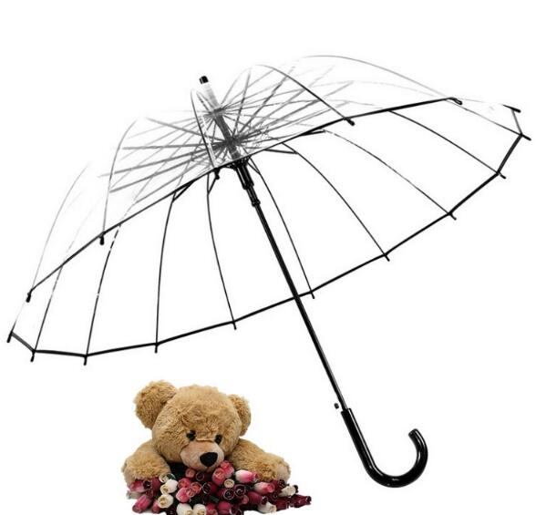 Promotional oem logo 16 ribs clear transparent umbrella