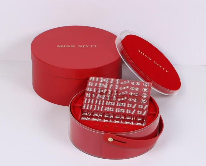 Wholesale customize logo chinese mahjong ties sets with red round pu box Singapore Malaysia Chinese American