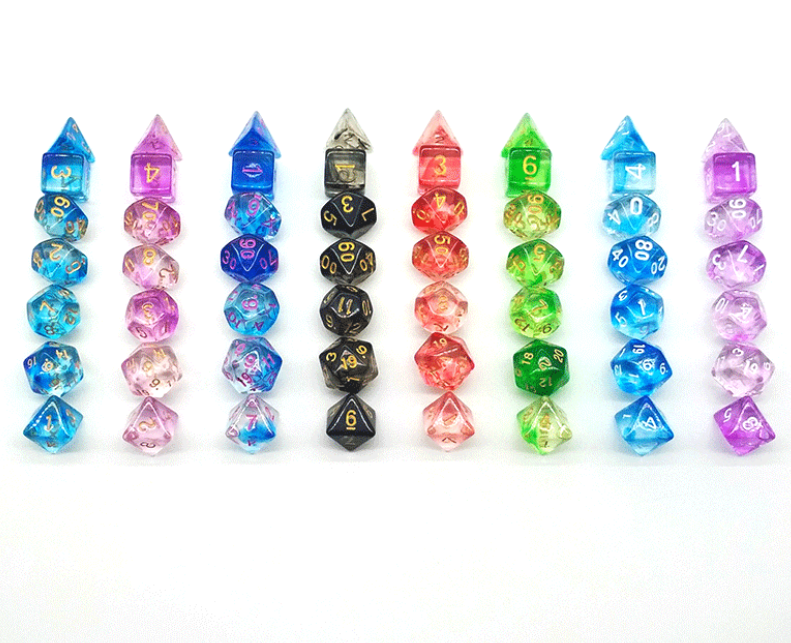 Colorful transparent multi-faceted dice dragon with dungeon plastic acrylic dice 20mm sex dice